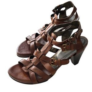 Stuart Weitzman Cognac Leather Strappy Caged Sandals, Made in Spain – Size 9